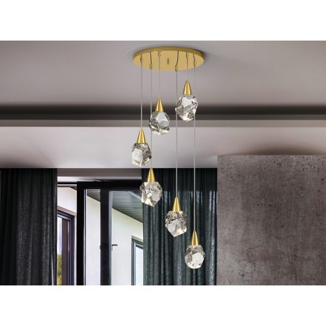 LÁMPARA DE 6 LUCES LED ORO MATE