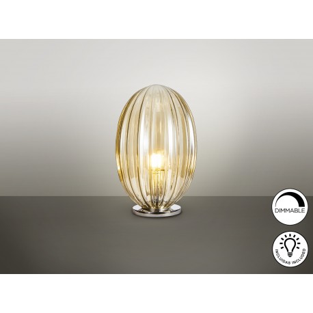 LÁMPARA DE SOBREMESA LED DIMABLE COÑAC CROMO