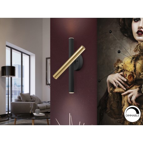 LÁMPARA DE PARED ORO NEGRO 3 LUCES LED DIMABLE