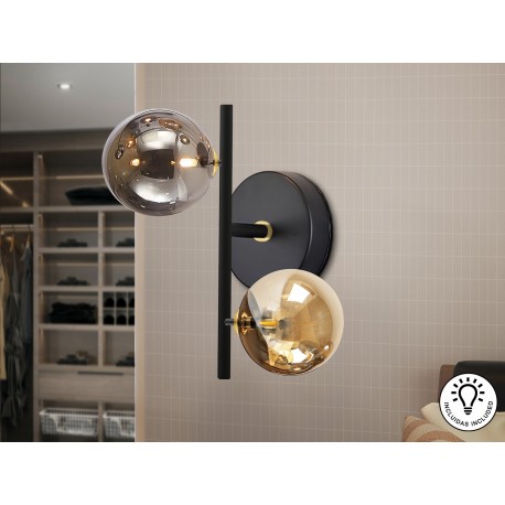 LÁMPARA DE PARED NEGRO AMBAR LED DOS LUCES