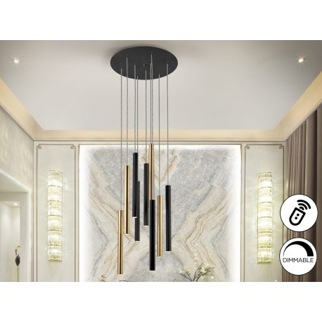 LÁMPARA DE TECHO LED DIMABLE MANDO NEGRO ORO 9 L