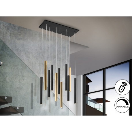 LÁMPARA DE TECHO LED DIMABLE MANDO NEGRO ORO 11 L