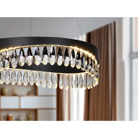 LAMPARA LED REDONDA NEGRO LAGRIMAS CRISTAL