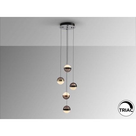 LAMPARA LED DIMABLE MANDO NEGRO COBRE LÁTON 5 LUCES