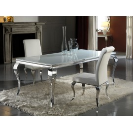 MESA ACERO INOXIDABLE CRISTAL BLANCO