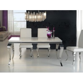 MESA ACERO INOXIDABLE CRISTAL BLANCO
