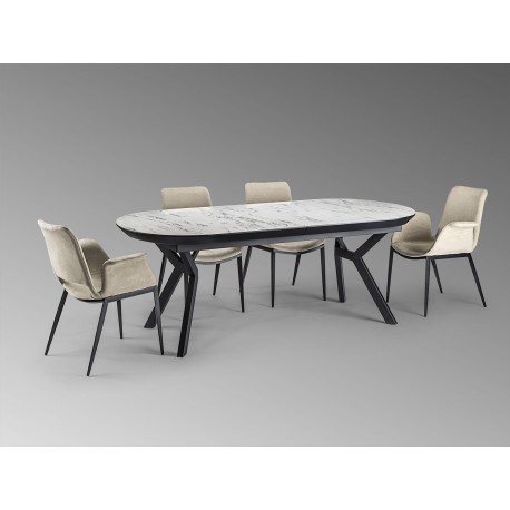 MESA EXTENSIBLE NEGRO MÁRMOL BLANCO