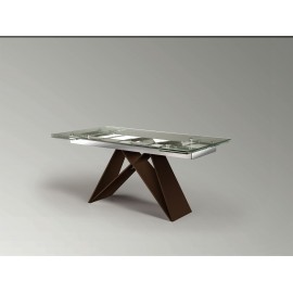MESA EXTENSIBLE MARRÓN ACERO CRISTAL TRANSPARENTE