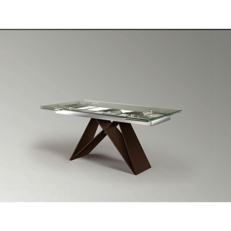MESA EXTENSIBLE MARRÓN ACERO CRISTAL TRANSPARENTE