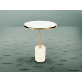 MESA AUXILIAR DORADO MÁRMOL BLANCO 46 CM