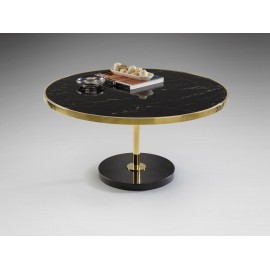 MESA AUXILIAR DORADO MÁRMOL NEGRO 90 CM