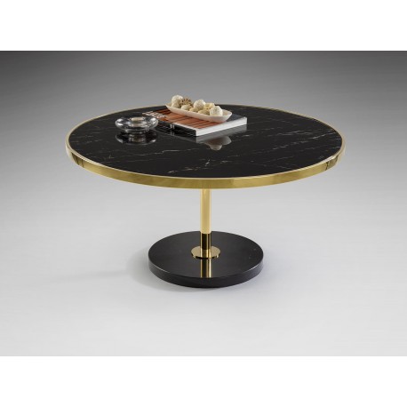 MESA AUXILIAR DORADO MÁRMOL NEGRO 90 CM