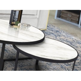 MESA AUXILIAR DUO NEGRO MÁRMOL BLANCO