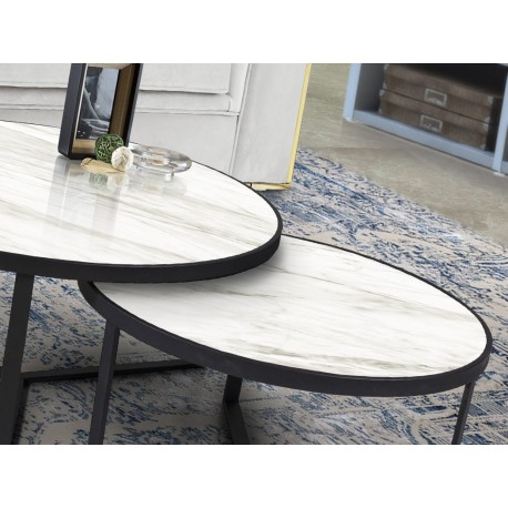 MESA AUXILIAR DUO NEGRO MÁRMOL BLANCO