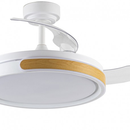 VENTILADOR  DE TECHO 32/55 CM BLANCO MADERA LED