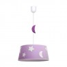 LAMPARA COLGANTE INFANTIL 35CM LILA ESTRELLAS LUNAS